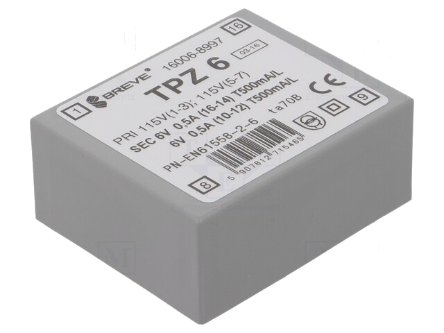 Transformator: netwerk; 6VA; 115VAC,230VAC; 6V; 6V; PCB; IP00 Transformator: netwerk; 6VA; 115VAC,230VAC; 6V; 6V; PCB; IP00